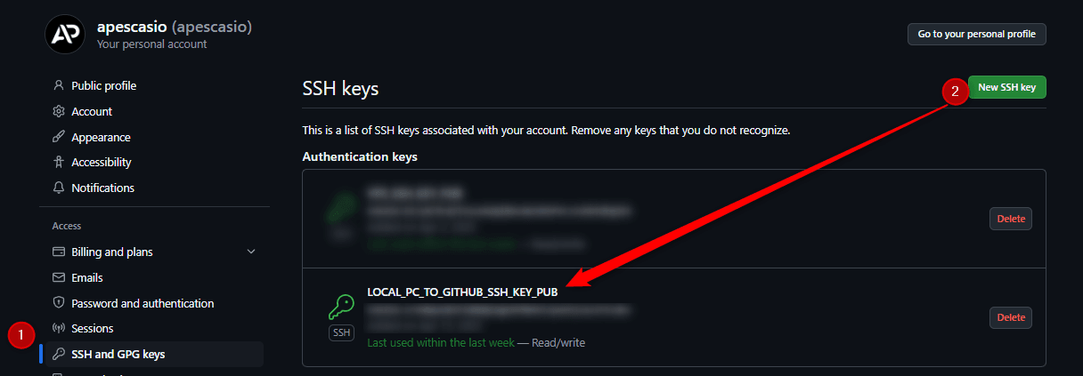 Adding the SSH key (Local PC) to GitHub