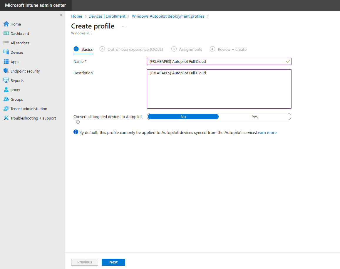 Creating an Autopilot profile 2