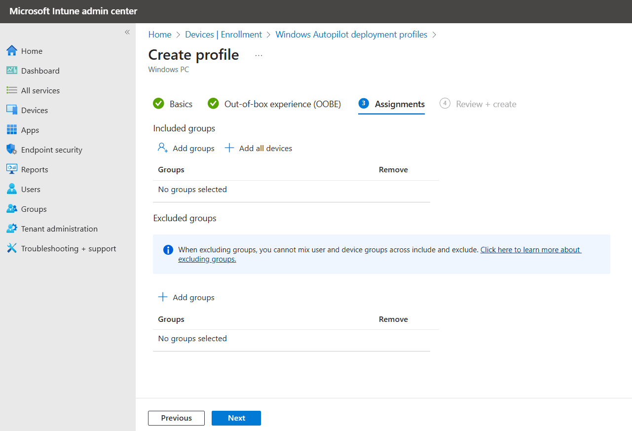 Creating an Autopilot profile 4