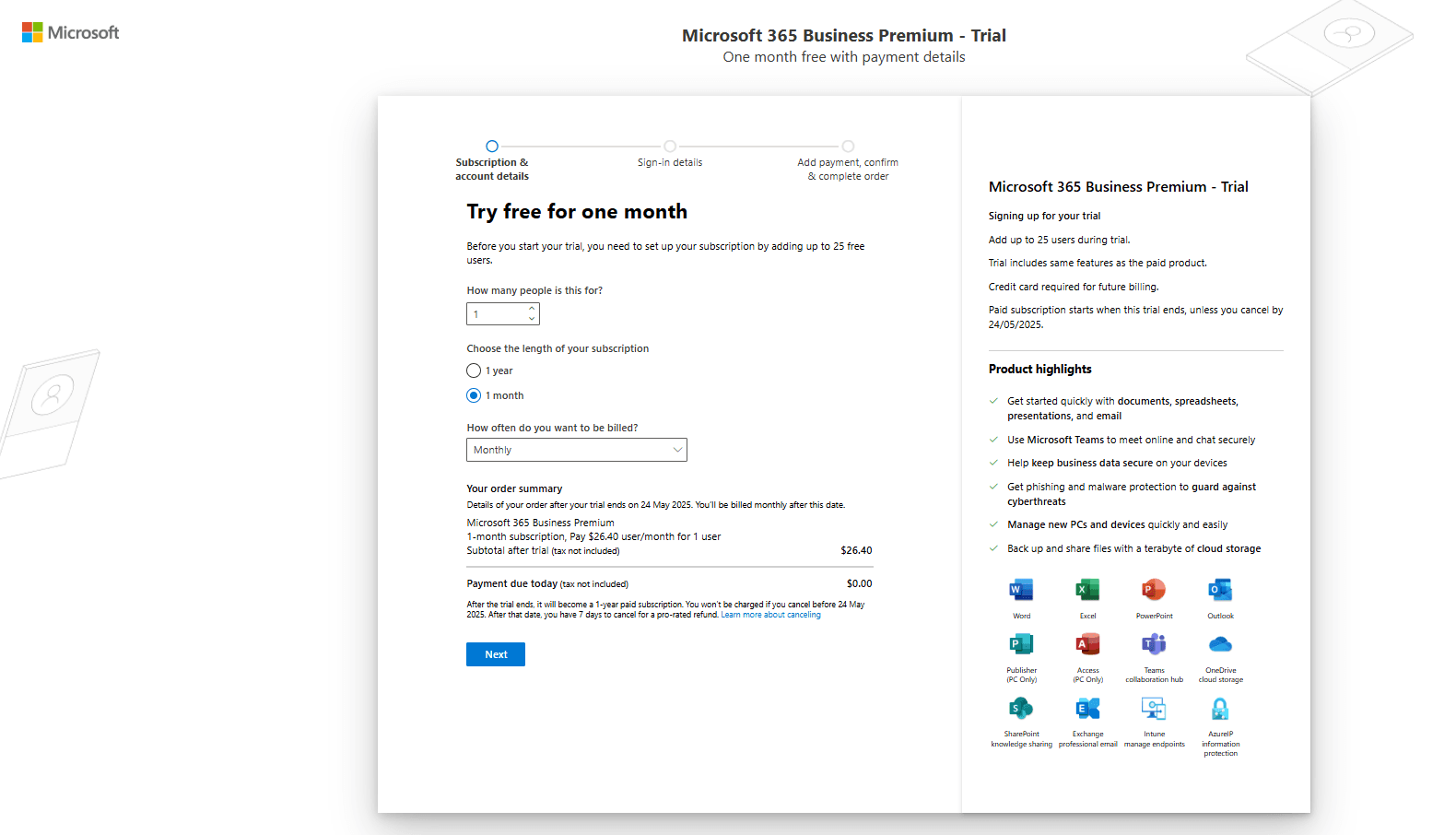 30-day free trial of Microsoft 365 Business Premium