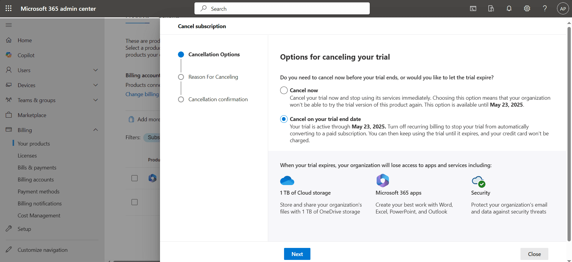 Cancel the 30-day free trial