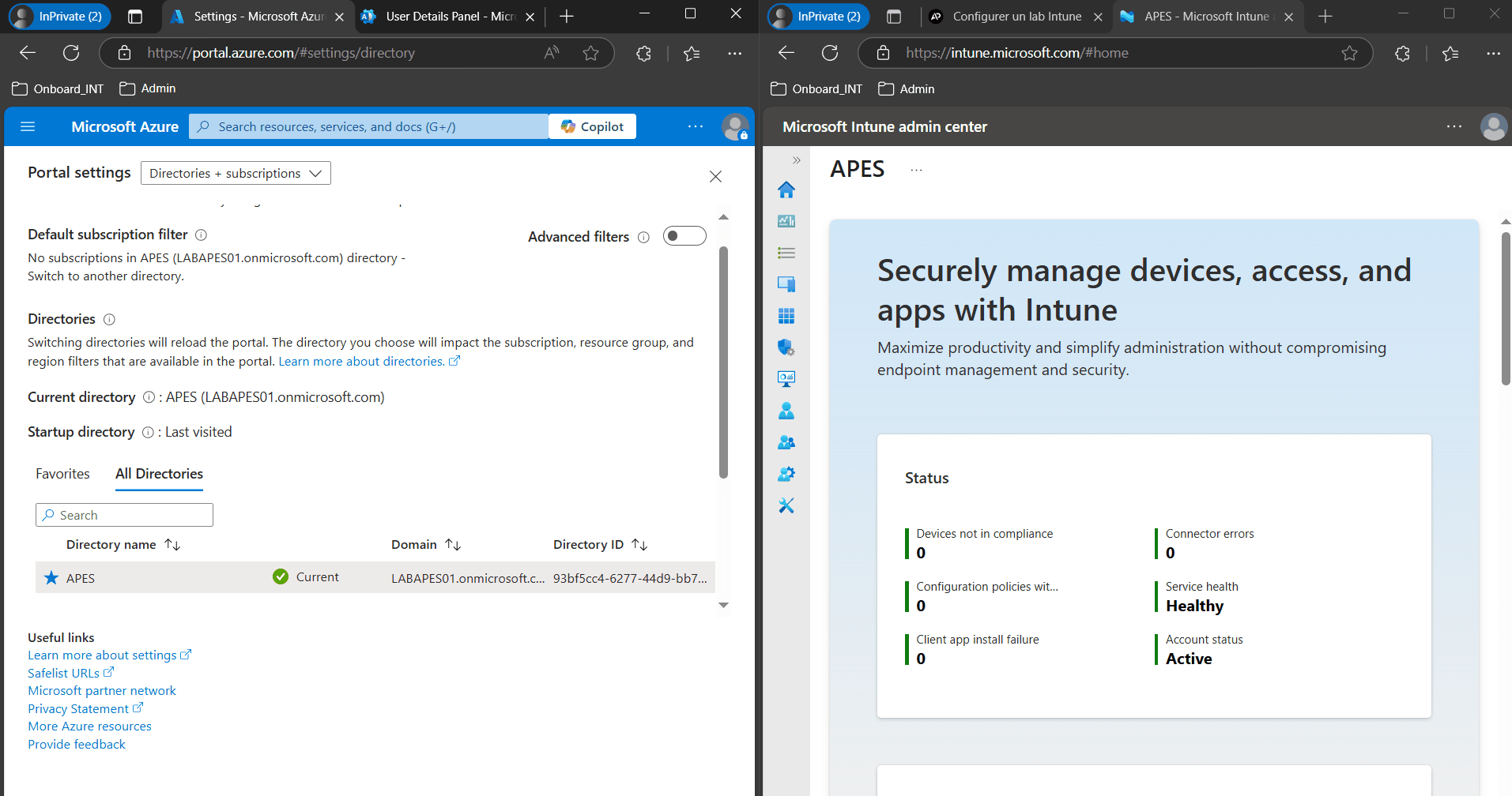 Intune lab and Azure tenant ready