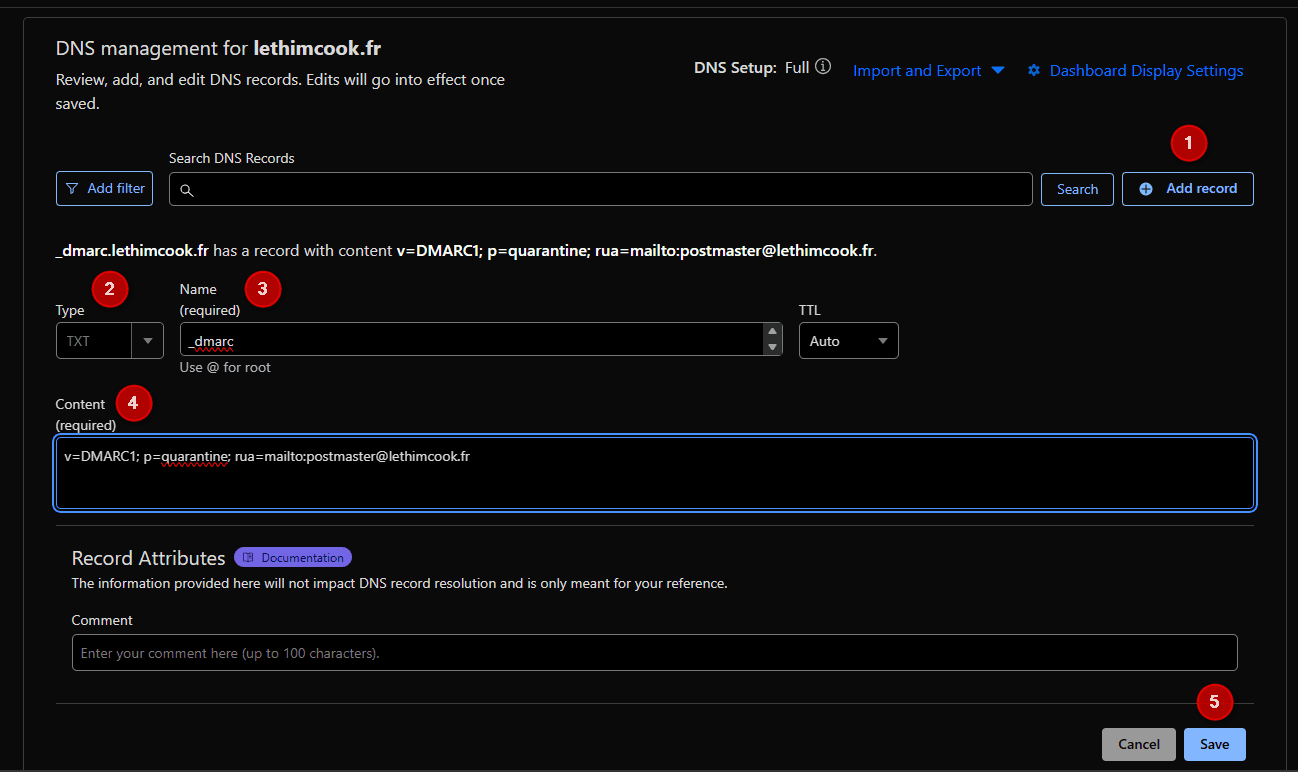Configuración DMARC paso 1